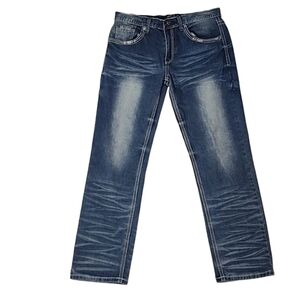 True Luck Slim Straight Stretch Whiskered Jeans Blue 32 - (32x30)‎